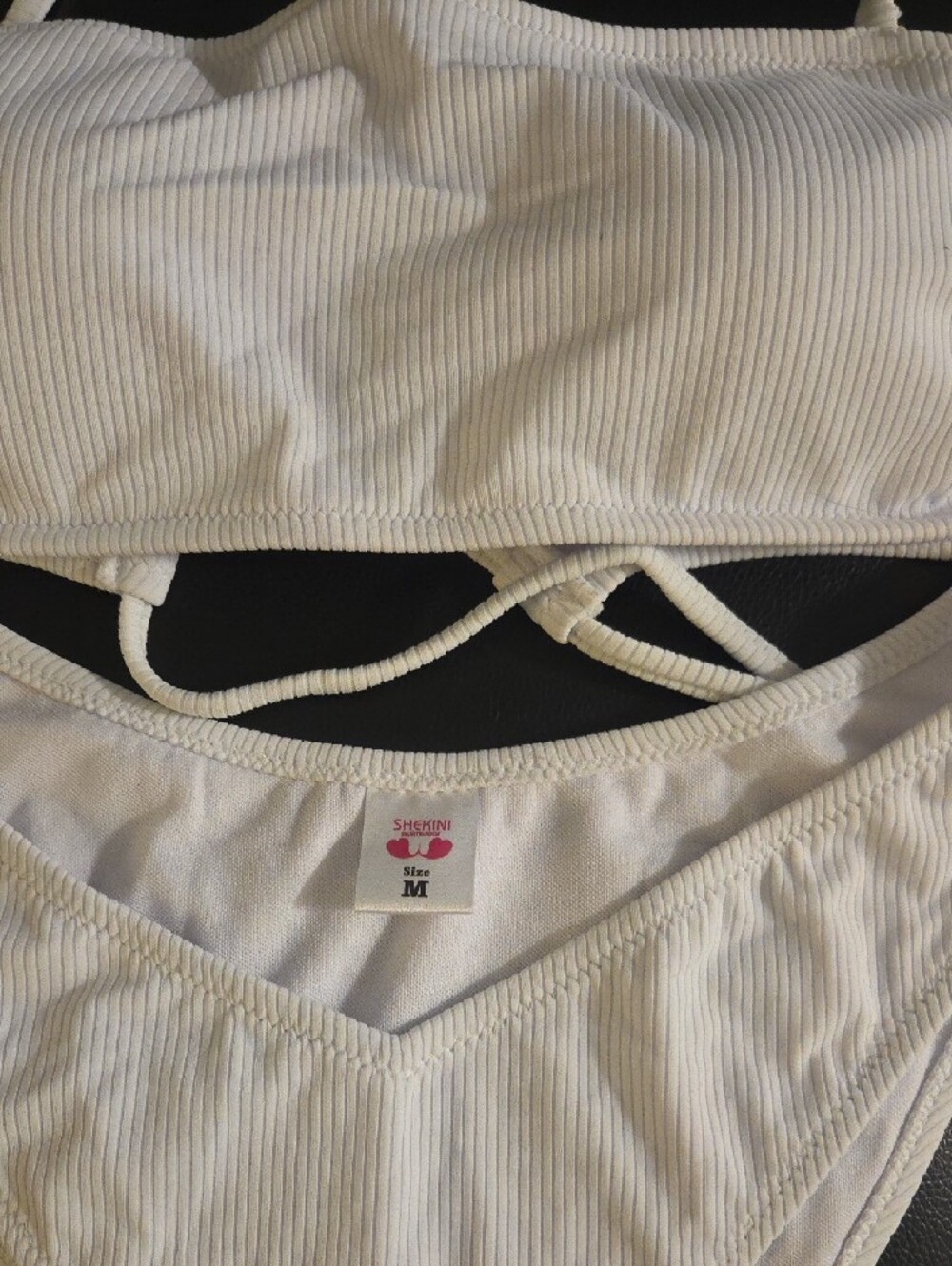White Ribbed Bandeau Bikini Set - Picture 4 of 5